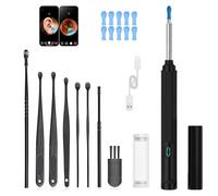10mp HD Ear Cleaner Kit with Precision Tweezers & Silicone Scoop, 2-in-1 Ear Cleaner with Camera with LED Lights, Earwax with Ease, IP67 Waterproof Lens, Wireless & Easy to Use (Black)