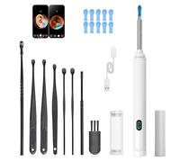 10mp HD Ear Cleaner Kit with Precision Tweezers & Silicone Scoop, 2-in-1 Ear Cleaner with Camera with LED Lights, Earwax with Ease, IP67 Waterproof Lens, Wireless & Easy to Use (White)