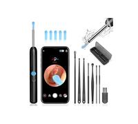 10MP HD Ear Cleaner with Camera, Ear Wax Removal Tool with LED Light, Wireless Ear Cleaning Kit with Tweezers & Silicone Scoop, IP67 Waterproof, Easy to Use (Black+Magnetic Absorption)