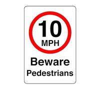 10mph beware pedestrians - 1.2mm Rigid plastic high-visibility and durability for indoor/outdoor usage (600mm x 400mm) Ensures Safety Within 20m Viewing Distance.