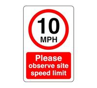 10mph Please observe site speed limit - 1.2mm Rigid plastic high-visibility and durability for indoor/outdoor usage (150mm x 100mm) Ensures Safety Within 3m Viewing Distance.