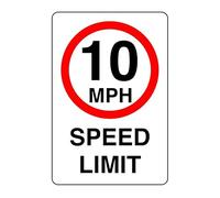 10mph speed limit - High tack self-adhesive sticker (300mm x 200mm) Ensures safety within 4m viewing distance, promoting road safety.