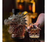 10oz / 300ML Whiskey Decanter Bottle - Art Statue, 3D Ancient Dragon Head Whiskey Decanter Sculpture, Premium High Borosilicate Glass Wine Bottle, Leak-Proof Seal Animal-Shaped Liquor Carafe