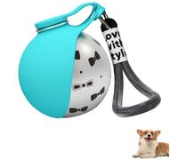 10oz Portable Dog Cat Water Bottle with Foldable Silicone Bowl, 304 Stainless Steel Kettle Round Outdoor Water Dispenser with Hanging Rope Hook for Small Dog Outdoor Walking Hiking,Printed Blue-285ml