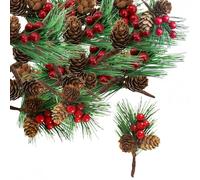 10P Fake Christmas Holly Sprigs Artificial Pine Picks with Red Berry Natural Pine Cones,Christmas Pines Needles Holly Berry Stems Decor,Xmas Foliage Berries Holly Bouquets Craft Flower Wreath Decor
