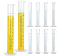 10Pack 100ml Plastic Graduated Cylinder, Transparent Measuring Cylinder Lab Test Tube Flask, 2 Sided Measuring Lines Graduated Cylinder Beaker for Science Lab Project, Pour Spout & Hexagonal Base