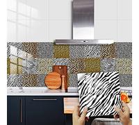 10Pack Kitchen Backsplash Tiles,Black Zebra Print Peel and Stick Wallpaper, Waterproof Oil-Proof Self-Adhesive Vinyl Film, Heat Resistant Stove Splash Guard