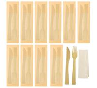 10Pack Luxury Individually Wrapped Disposable Cutlery Set; Each Includes Dinner Knives Forks Tissue; Eco-Friendly Wooden Guest Disposable Utensils for Party, Camping, Traveling, Family Dinners