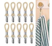 10Pack Metal Clamp Cotton Rope Tea Towel Hanging Clips for Kitchen, Bathroom & Beach