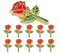 10Pack Pieces Red Rose Flower Enamel Badge Lapel Pins Bulk,Rose badges pin For Hat Men Women Patriotic Travel Souvenir Brooches Jewelry Gift