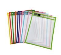 10Pack Pockets Clear 10" X 14" Write Wipe Pockets Sleeves Fits Standard Paper for Home School Retractable Eraser Pen