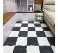 10Pack Square EVA Puzzle Play Mat Interlocking Floor Tiles,Foam Plush Carpet Crawling Mat Floor Protective Mat for Bedroom Sensory Room (White Grey,1.0cm Thick)