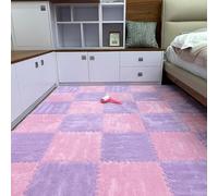10Pack Square EVA Puzzle Play Mat Interlocking Floor Tiles,Foam Plush Carpet Crawling Mat Floor Protective Mat for Bedroom Sensory Room (Pink Purple,1.0cm Thick)