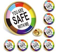 10Pack YOU ARE SAFE WITH ME Pride Badge Lapel Pins Bulk LGBT Transgender Rainbow Lesbian Bisexual Gay Progressive Pin Brooch Pride badges for Men Women Clothes Bags Hats Gift