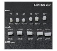 10pc 0.5M modulus Small electronic starter Gear 7T 8T 10T Teeth 1mm/2mm Shaft Toy RC Car Transmission Gear 6mm Worm Gear Helical Gear AUOQKQUT(7 Teeth 2mm Shaft)
