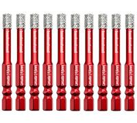 10PC 1/4 in Red Dry Diamond Drill Bits for Tile Ceramic Marble Porcelain Stone Glass etc
