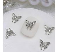 10Pc Butterfly Silver Butterfly 3D Metallic Butterflies Rhinestones For Acrylic Nails Designs
