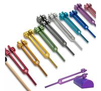 10pc Chakra Tuning Fork Set with Purple Activator - Sound Healing and Biofield Harmonization, Chakra Balancing - PMultiColor