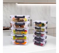 Alivio Pack of 10 Food Storage Containers, Meal Prep Containers with Leakproof Lid, Airtight Lunch Box, Microwave, Oven, Freezer & Dishwasher Glass Storage Box (Transparent, Set of 10pc)