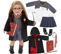 10pc Magic School Uniform Inspired Costume Doll Clothes Clothing Outfits Accessories Set for 18 inch Girl Dolls (No Doll)