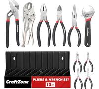10PC Pliers and Wrench Set with Storage Rack - Includes Locking | Long Nose | Diagonal Cutter | Groove Joint | Linesman & Mini Plier, Carbon Steel Tool Kit for DIY and Home a Gift for Man
