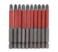 10pc PZ2 Screwdriver Bit Set - 75mm Extra Long Magnetic Pozi Bits - Non-Slip Carbon Steel Screwdriver Heads - Professional Electric Drill Accessories for DIY, Trade & Construction - Red Anti-Slip Grip