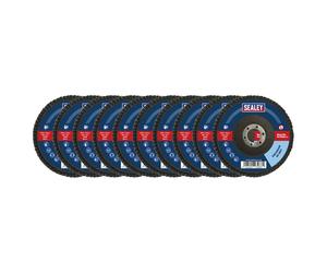 10PC Sealey Flap Discs Zirconium 115mm 22mm Bore Abrasive Assorted Grit