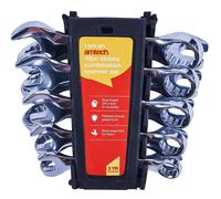 Amtech - Stubby Combination Metric Wrench Set, Drop-Forged Chrome Vanadium Steel, Compact Heads for Tight Spaces, Corrosion-Resistant Rack Storage, 10pc, 10-19mm