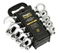 10pc STUBBY Short Handled Combination Spanner Set 12 Point Metric Ring Open Head