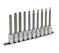10pc TRX Star Socket Bit Set 3/8" Square Drive - T10 to T50 - 100mm Long Shaft
