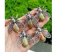 10pc Unakite Jasper stone Cicada Fly Pendants Brooch