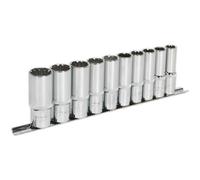 10pc UNIVERSAL DEEP Metric Socket Set - 1/2" Sq TOTAL DRIVE Fits Most Fasteners