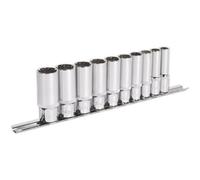 10Pc Universal Deep Metric Socket Set - 3/8" Sq Total Drive Fits Most Fasteners