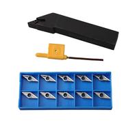 10PC VCGT110304-AK H01 Aluminium Carbide Inserts with SVJCR1616H11 16mm Right Hand Lathe Tool Holder, 93° Cutting for Edge Angle, Carbon Steel Construction for