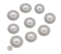 10PCS 0.6inch White Round Faux Pearl Rhinestone Buttons Vintage Sew on Metal Button Cloth Accessory for DIY Jewelry Making Crafts