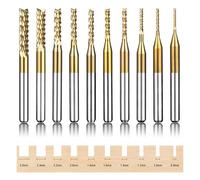 10pcs 0.8-3mm Titanium Coated Engraving Milling Cutter Carbide Bits, 1/8'' Shank for Dremel Rotary Tools by YEEZUGO