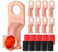 10pcs 1/0 AWG-3/8" Copper Wire Lugs,UL Listed Heavy Duty Battery Cable Ends,Tubular Ring Terminals,AWG Crimp Wire Ring Lugs with 3:1 Heat Shrink Tubing