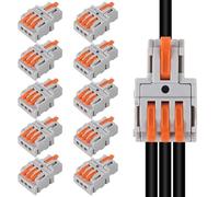 10Pcs 1 in 3 Lever Wire Connector Compact DIY Quick Connect Push-in Splitter Cable Splicing Butt Terminal Block Connectors - Mini Electrical Wire Splice 1 in 3 Out