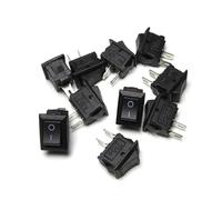 10PCS 10 * 15mm KCD1-101 117S 250V AC/ 3A rocker switch two-pin black/red/white small switch(1015 Black x10pcs)