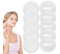 10Pcs 100% Cotton Round Dusting Powder Puff, White Round Velour Makeup Powder Puff, 2.4 Inch Soft Velour Foundation Puffs, Body Face Powders Puffs with Ribbon for Loose and Foundation