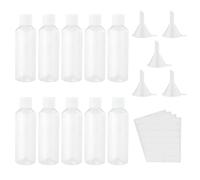 10pcs 100ml Clear Plastic Bottles - Transparent Empty Refillable Cosmetic & Travel Bottles Set with Labels & 5pcs Small Funnels