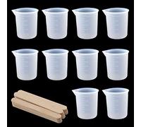 10pcs 100ml Silicone Measuring Cups for Resin, Translucent Flexible Silicone Mixing Cup for DIY Handmade Craft Pouring Epoxy Resin with 20pcs Wooden Stirrers