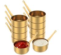 10Pcs 100ml Stainless Steel Sauce Pots with Handle Mini Saucepan for Sauces | Condiment Sauce Cups for Salad Dressing Ketchup, Brushed Finish, Hangable Nestable, Dipping Bowls, for Home Kitchen Gold