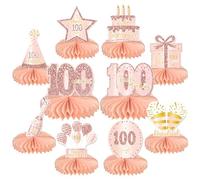 10PCS 100th Birthday Decorations Centerpieces for Table Decorations,Rose Gold Pink Happy 100th Birthday Honeycomb Table Topper Birthday Party Decoration for Women (Rose Gold & Pink, 100 Years)