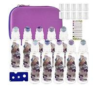 10pcs 10ML Clear Glass Bottles w Free Carrying Case Natural Semiprecious Stones Essential Oil Gemstone Roller Ball Healing Crystal Chips Inside（Fluorite）