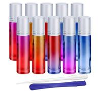 10Pcs, 10ml Glass Roller Bottles, Gradient Color Refillable Container Roll on Bottles for Essential Oils, Aromatherapy, Fragrance, with Bottle Opener and Dropper, Ideal for Home and Travel Use