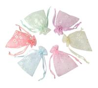 10pcs 10x14cm 13x18cm 16x23cm Light Colors Organza Bags Flower Printing Wedding Candy Packaging Drawstring Pouches Present Bag