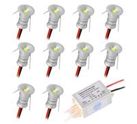 10pcs 12V 0.5W Mini LED Downlight, IP65 Water Resistant Small Recessed Spotlight, 10mm Round Plinth Spot Light Cabinet Showcases Displays Kitchen Staircase Bathroom Niche (Silver Cool White, 120°)