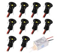 10pcs 12V 0.5W Mini LED Downlight, IP65 Water Resistant Small Recessed Spotlight, 10mm Round Plinth Spot Light Cabinet Showcases Displays Kitchen Staircase Bathroom Niche (Black Cold White, 120°)