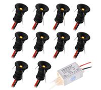 10pcs 12V 0.5W Mini LED Downlight, IP65 Water Resistant Small Recessed Spotlight, 10mm Round Plinth Spot Light Cabinet Showcases Displays Kitchen Staircase Bathroom Niche (Black Warm White, 120°)